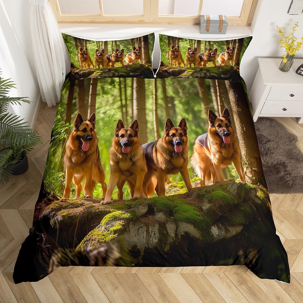 Feelyou Juego de ropa de cama con diseño de pastor alemán para niños y adultos, funda de edredón de perro mascota amante de perros, decoración de