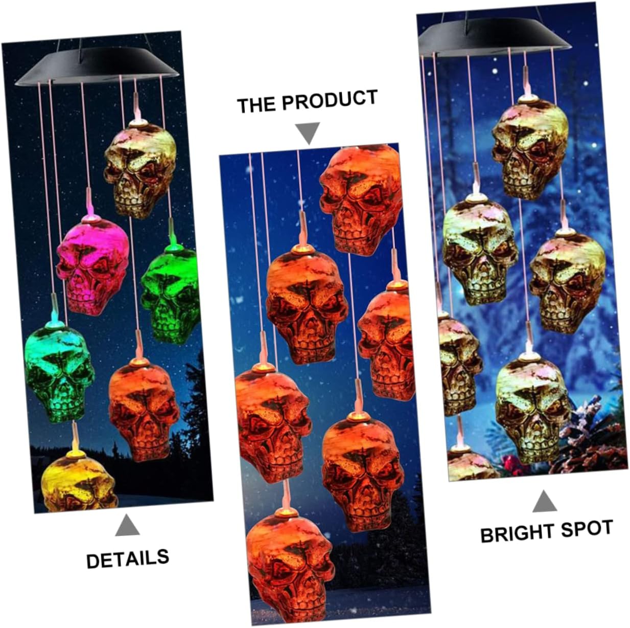 BESTOYARD 1 unidad de campanillas de viento de calavera solar – luz de carga de cráneo de hadas luces decoración del hogar luces decorativas luces