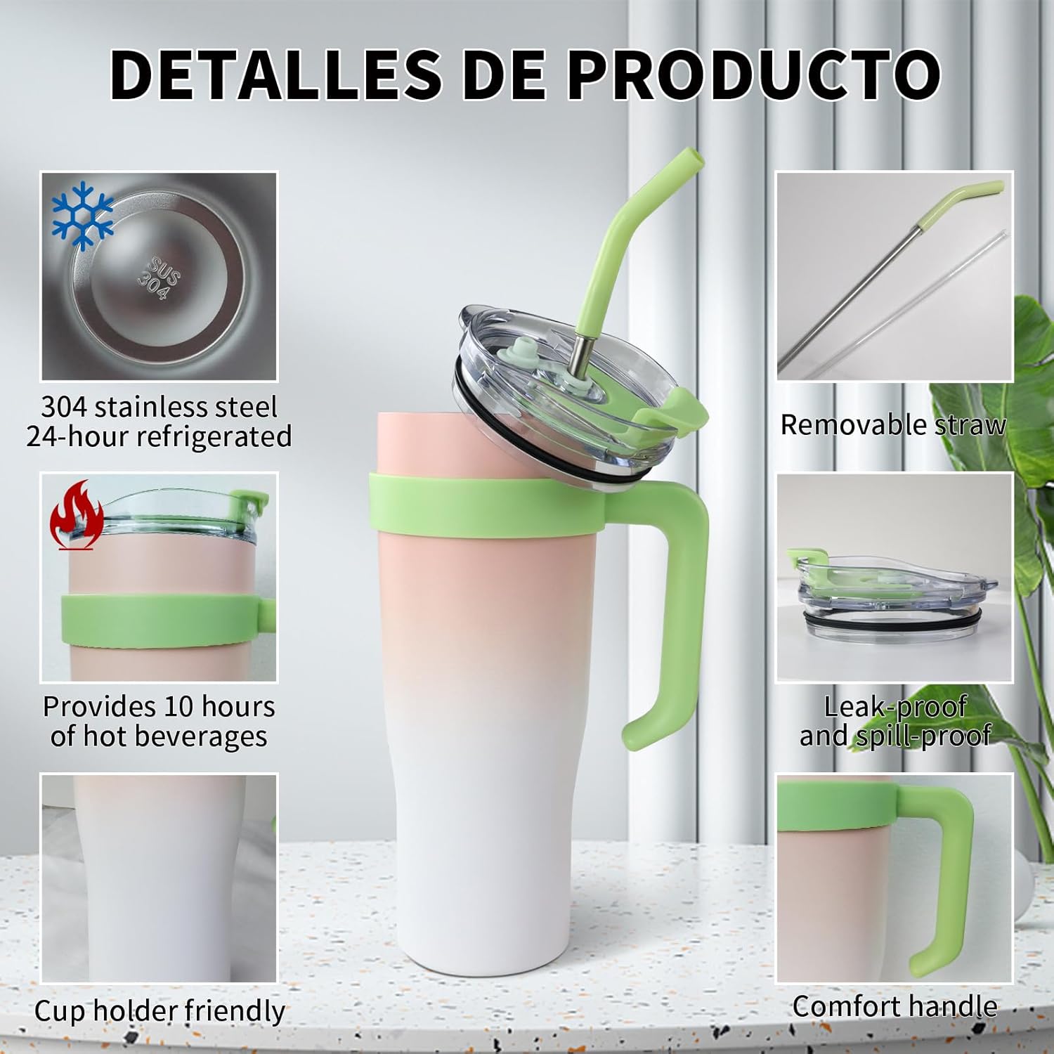 SEYGM – Vaso aislado de 40 onzas con asa a prueba de derrames, botella de agua, taza de café, taza de viaje para automóvil, oficina, deporte, bebida