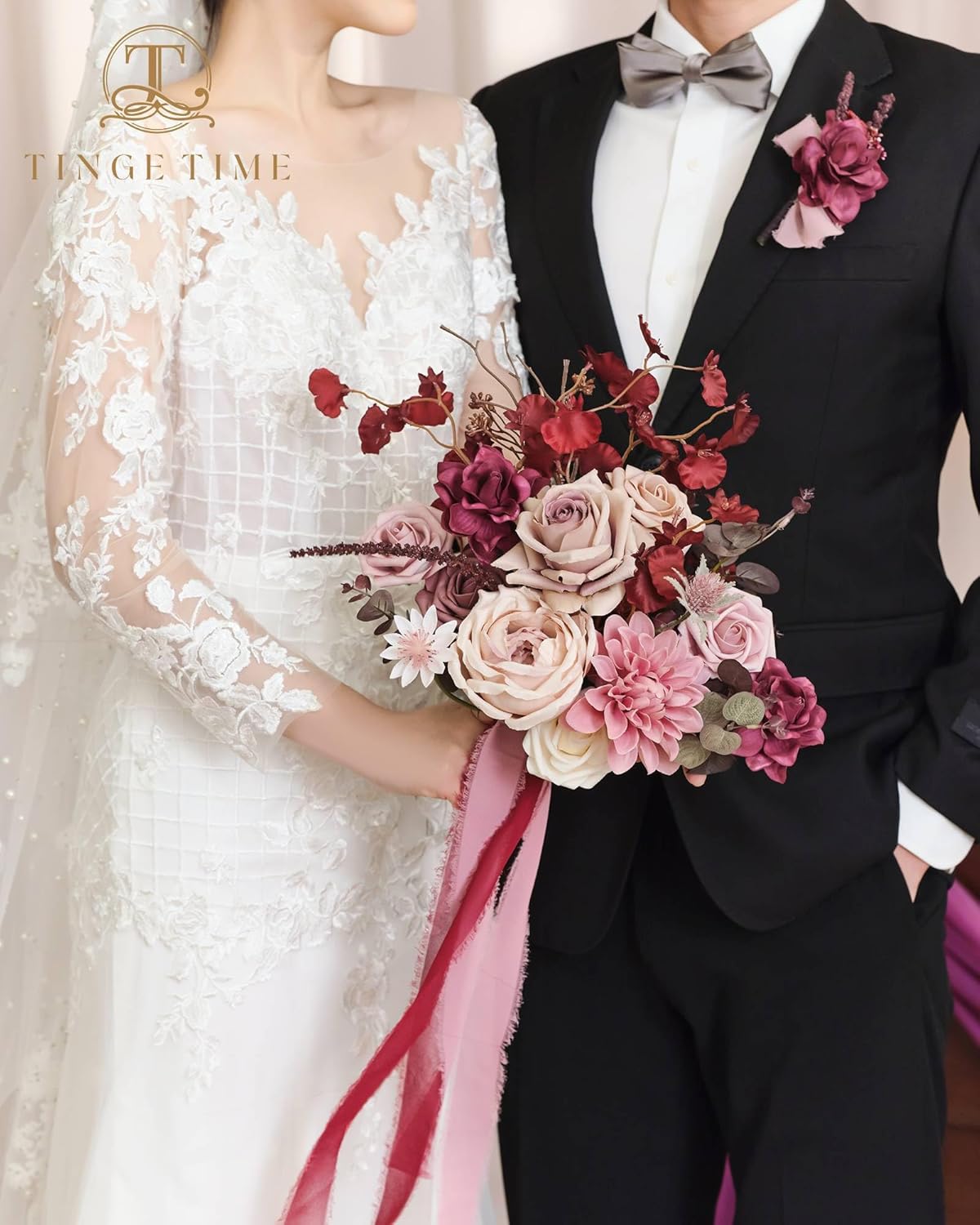 TINGE TIME Boutonniere – Juego de 6 boutonniere de boda para hombre, Boutonniere para novio, novio y padrino, juego de boutonniere para graduación,