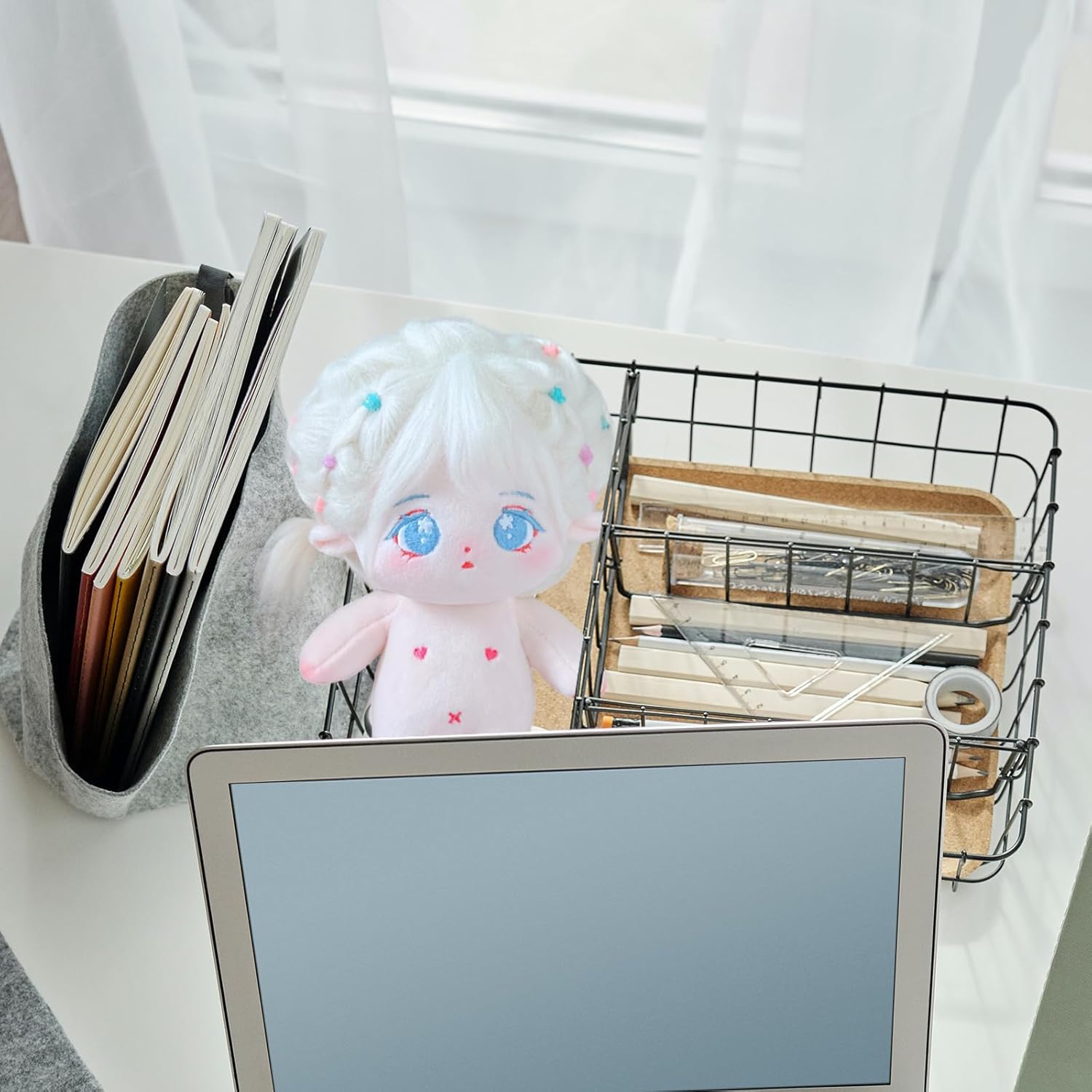 CALEMBOU Muñeca de felpa de 7.9 in, linda muñeca de algodón con esqueleto articulado, muñeca de peluche suave de anime y juego de peluquería, regalo