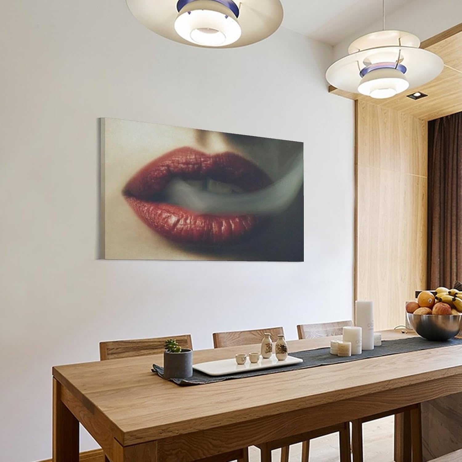 Pósteres modernos de arte de pared, póster de arte de moda con labios rojos, mujer, fumar, póster de arte de cueva de hombre, pósteres e impresiones