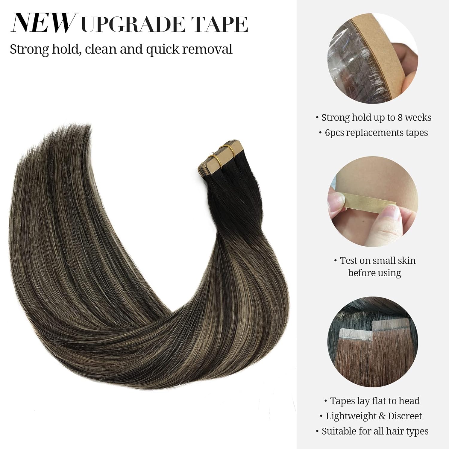 DOORES – Extensiones de cabello con cinta en extensiones de cabello Remy de color real, extensiones de cabello humano natural trama de piel recta