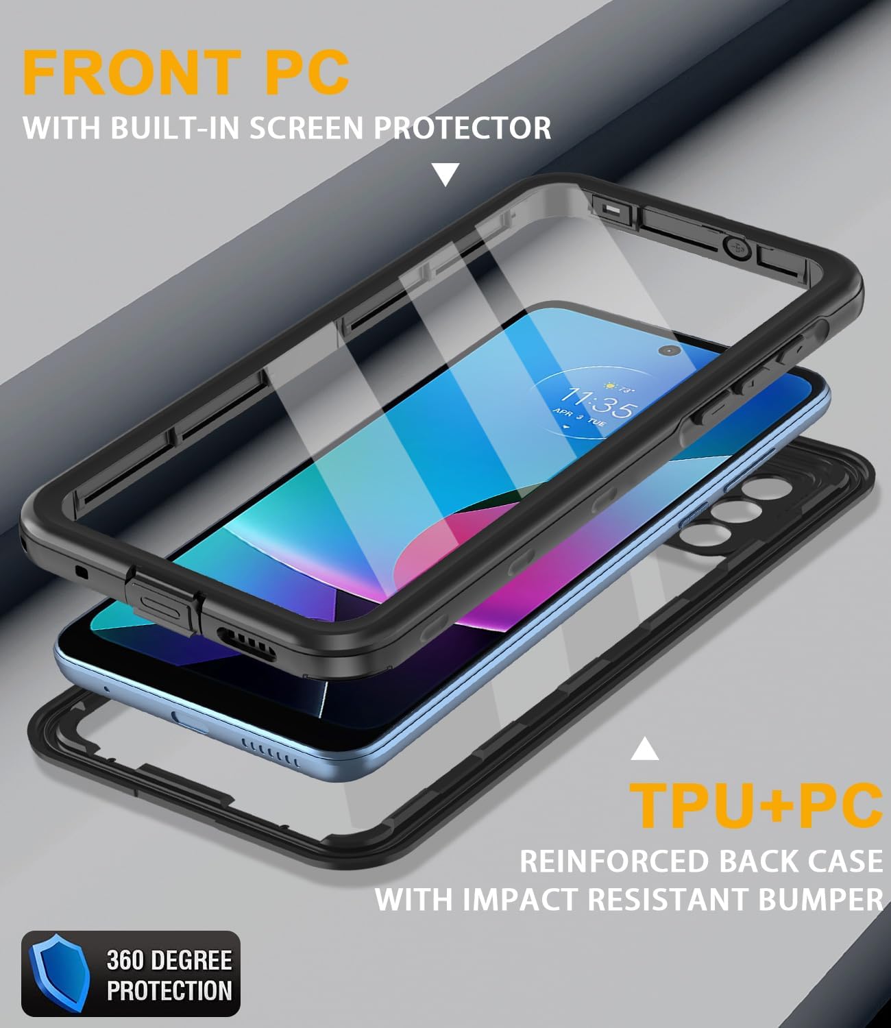 Funda impermeable para Motorola Moto G Play 2023 con protector de pantalla integrado, cuerpo completo bajo el agua, a prueba de polvo, a prueba de
