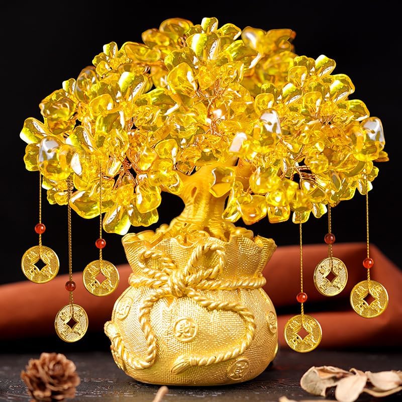 Colgante de árbol de la fortuna de citrino, para gabinete de vino, adornos decorativos de cristal, árbol de dinero, Feng Shui, bonsái para la