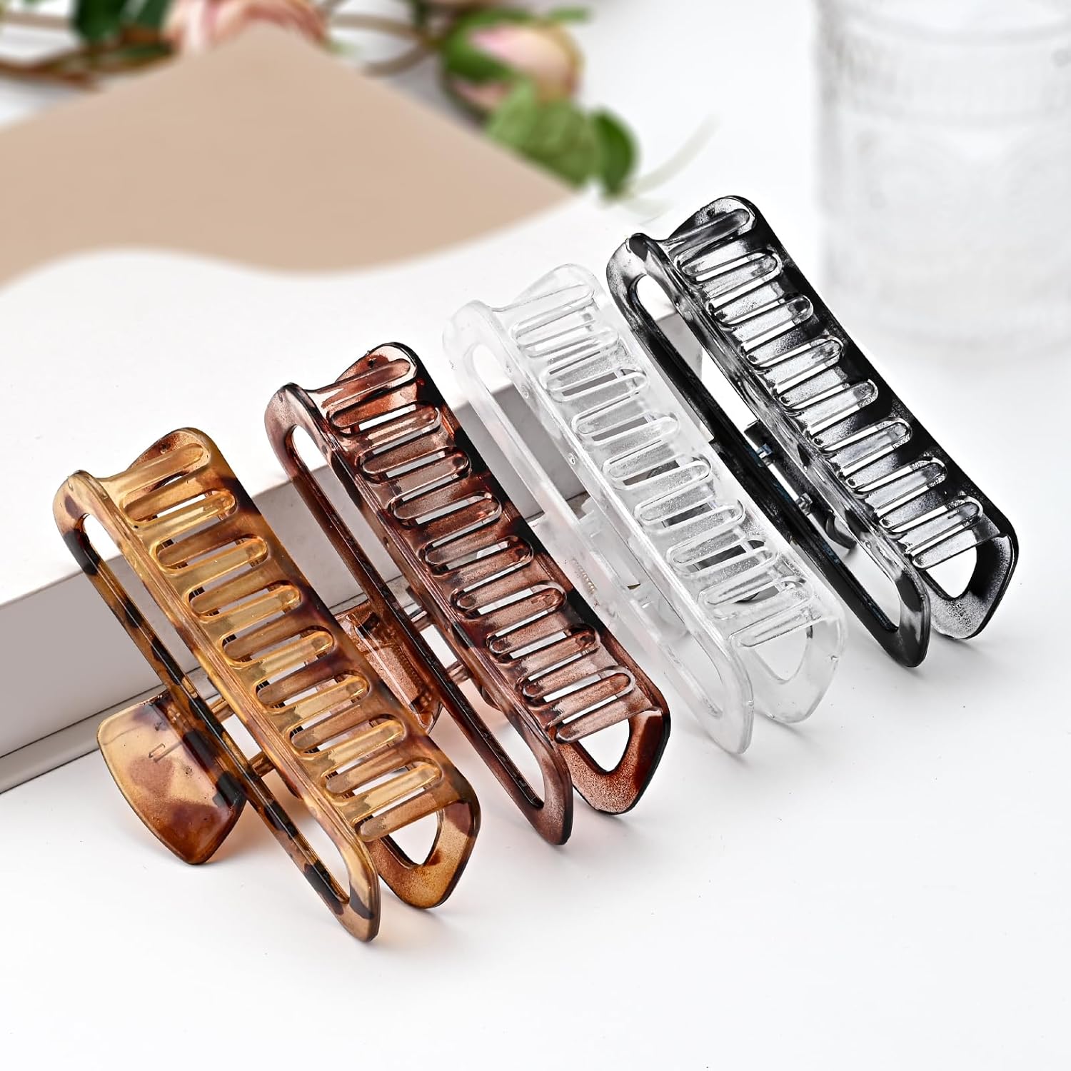 Aaiffey Paquete de 8 pinzas grandes para el cabello grueso, rizado, largo, cuadrado, de sujeción fuerte, pinzas de mandíbula mate, medianas,