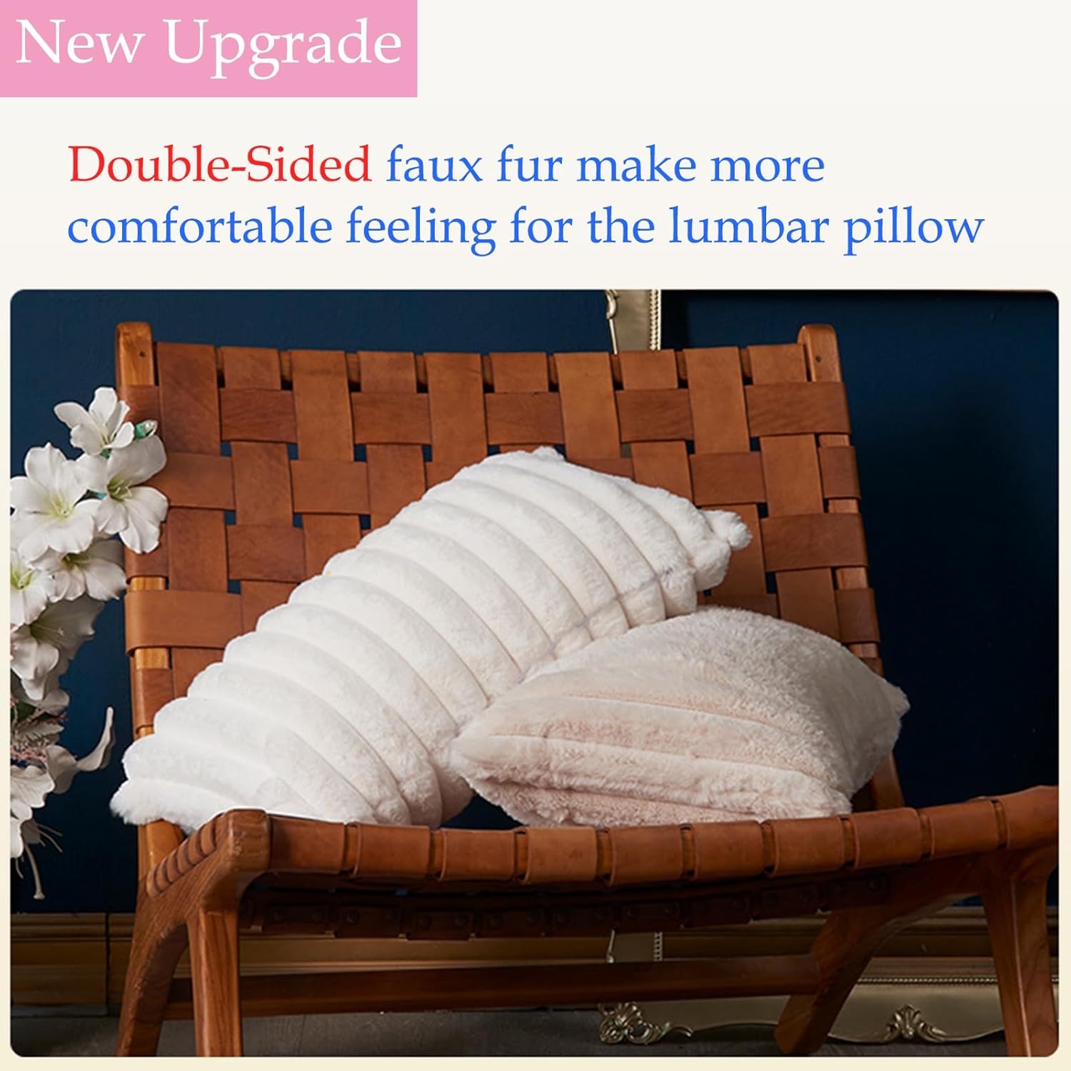 Fundas de almohada lumbar de piel sintética de 14 x 36 pulgadas, color blanco crema, suave, decorativa, funda de almohada lumbar, lujosa funda de