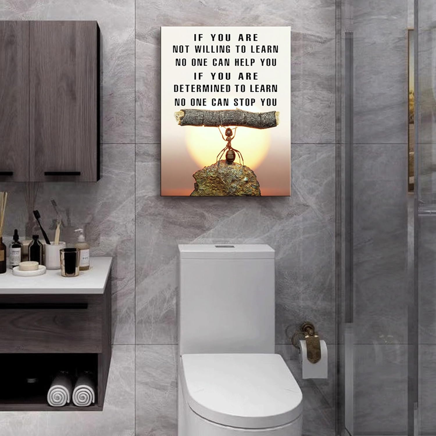 Ploceiny Arte de pared motivacional de hormiga, decoración de lienzo inspiradora para sala de estar, cocina, cuarto de lavado, baño, dormitorio,