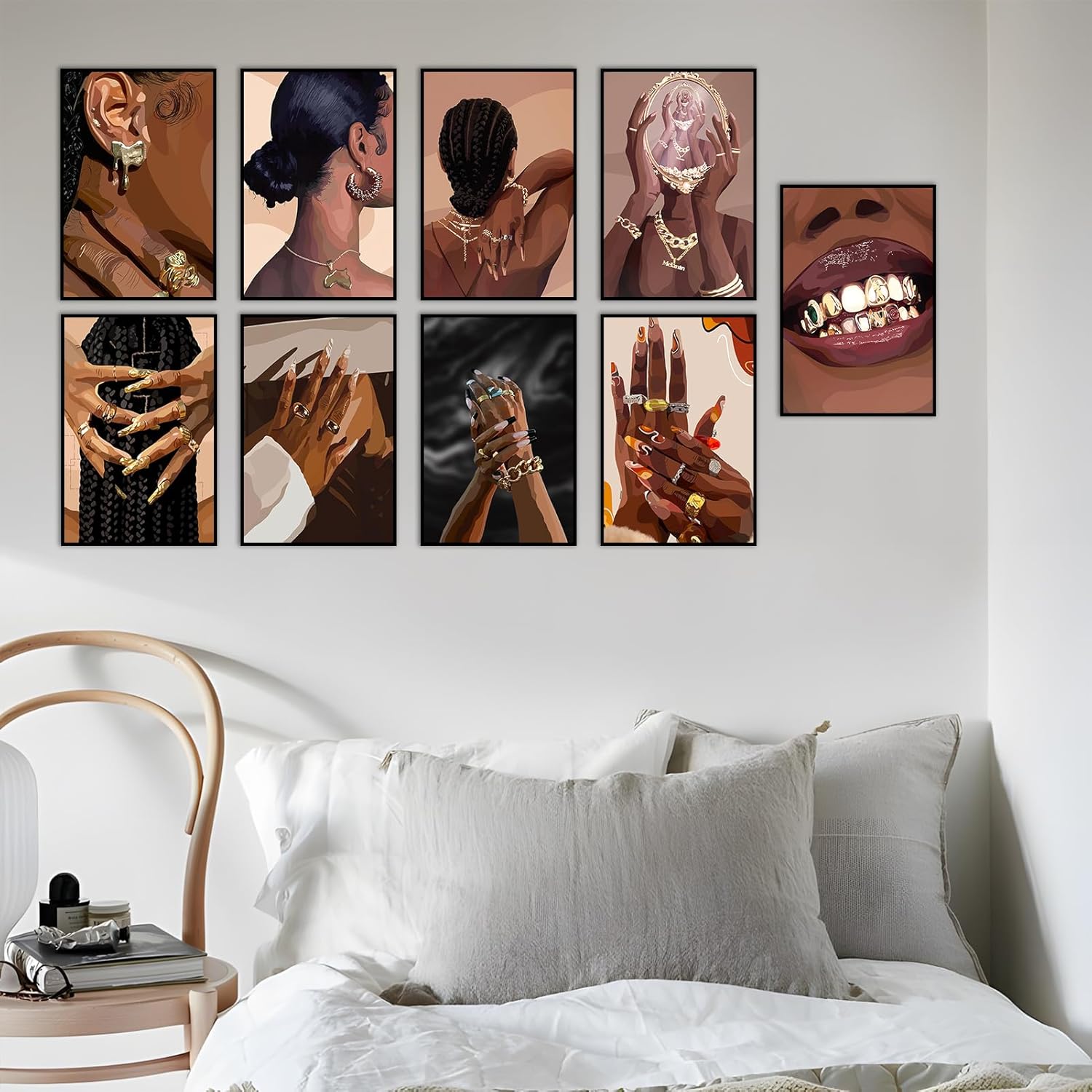 VejiA Impresión artística femenina negra, pintura de pared de estilo bohemio, pintura decorativa abstracta de mujer afroamericana, adecuada para