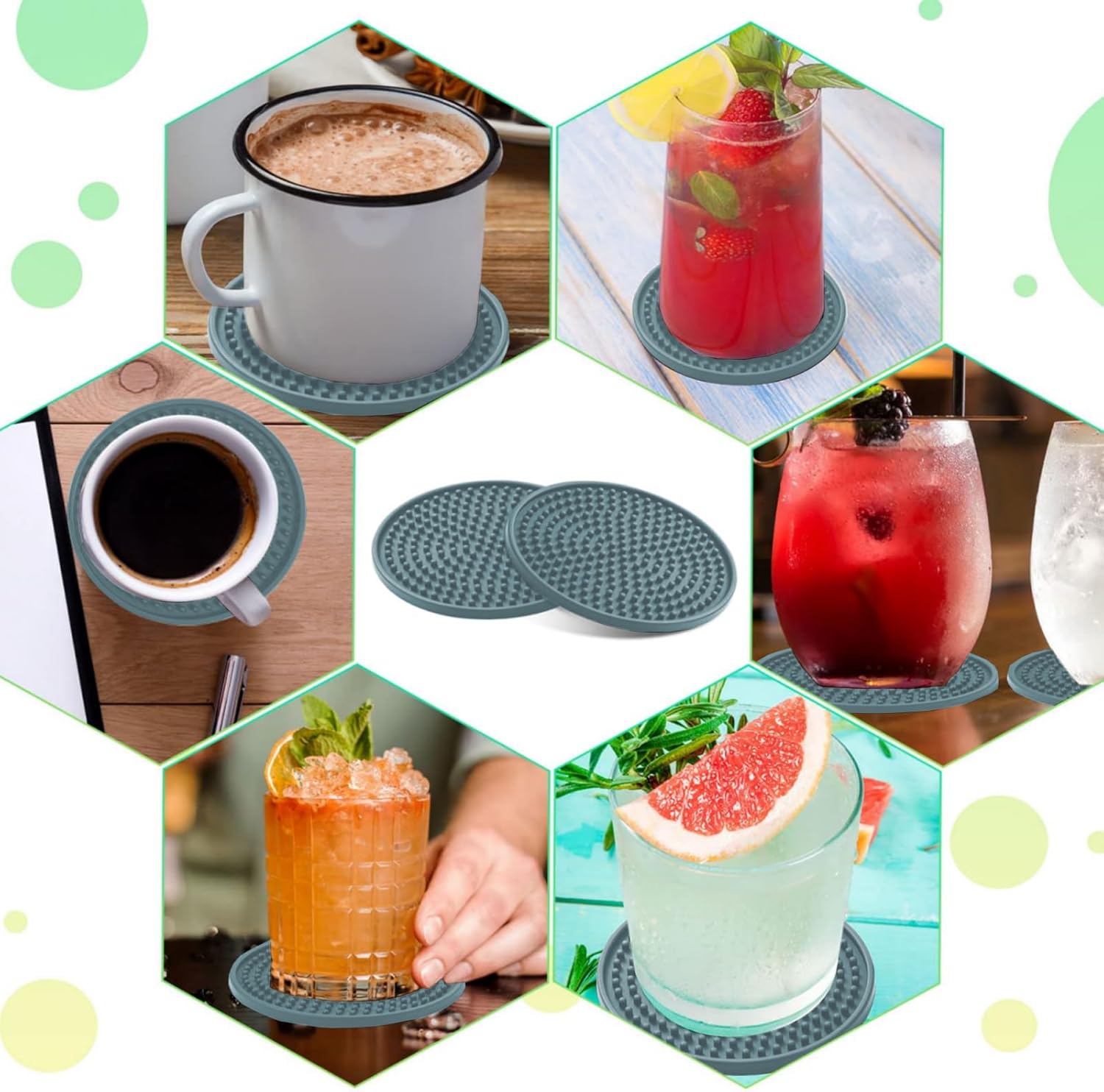 Posavasos de silicona para bebidas 8 unidades, posavasos de silicona para bebidas con soporte, tapete para bebidas antideslizante y antiadherente,