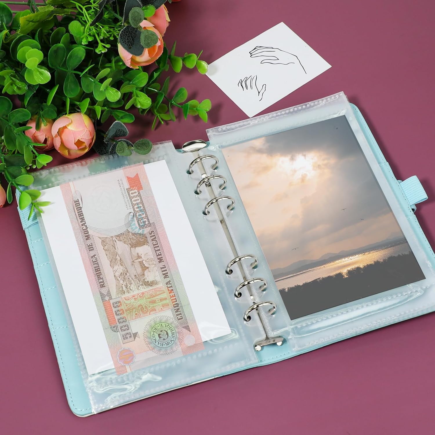 40 bolsillos A6 para carpeta, insertos de plástico transparente para fotos de tarjetas de crédito, fundas protectoras de hojas de presupuesto con 6