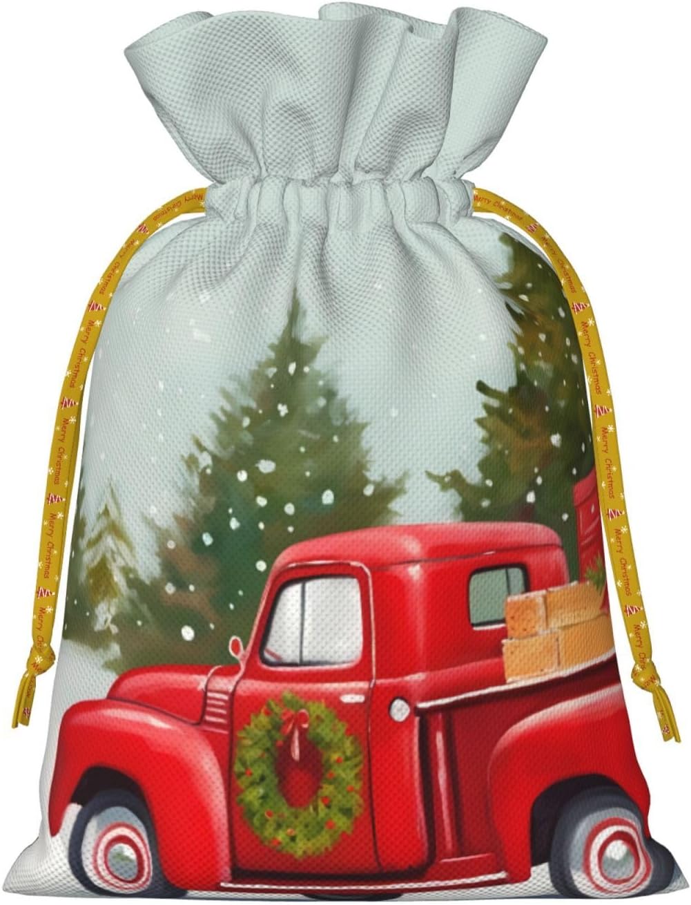 Zelamiee Bolsas de regalo de arpillera con cordón de muñeco de nieve de camión rojo, perfectas para Halloween, Acción de Gracias, Navidad,