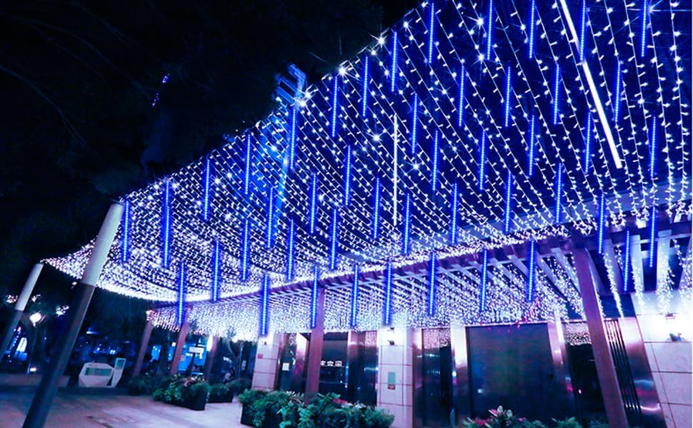 JJGoo Luces de Navidad de lluvia de meteoritos, 10 tubos de 20 pulgadas, 360 luces LED de carámbano, luces de lluvia al aire libre para Navidad,
