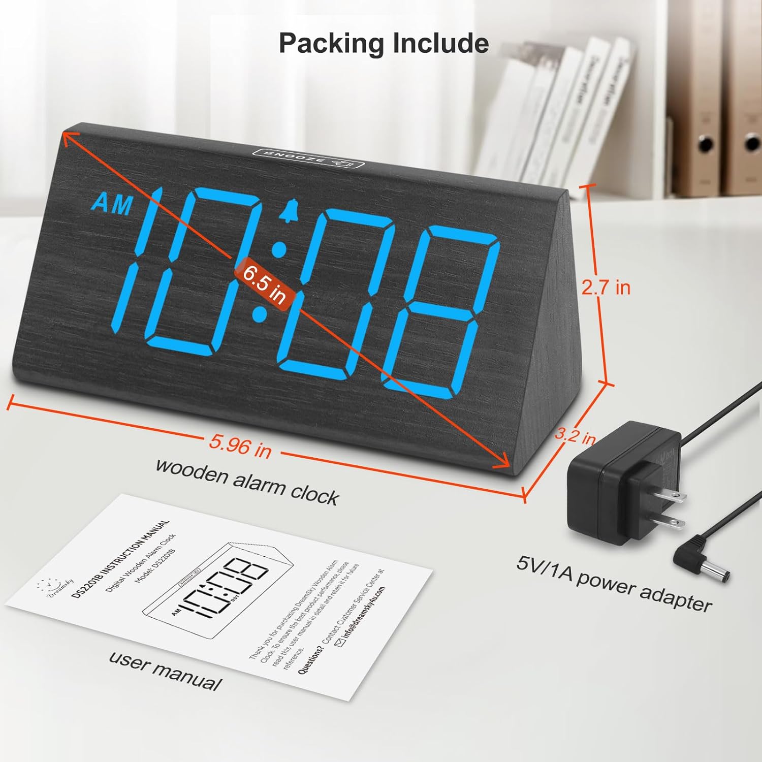 DreamSky Reloj despertador digital para dormitorio de madera