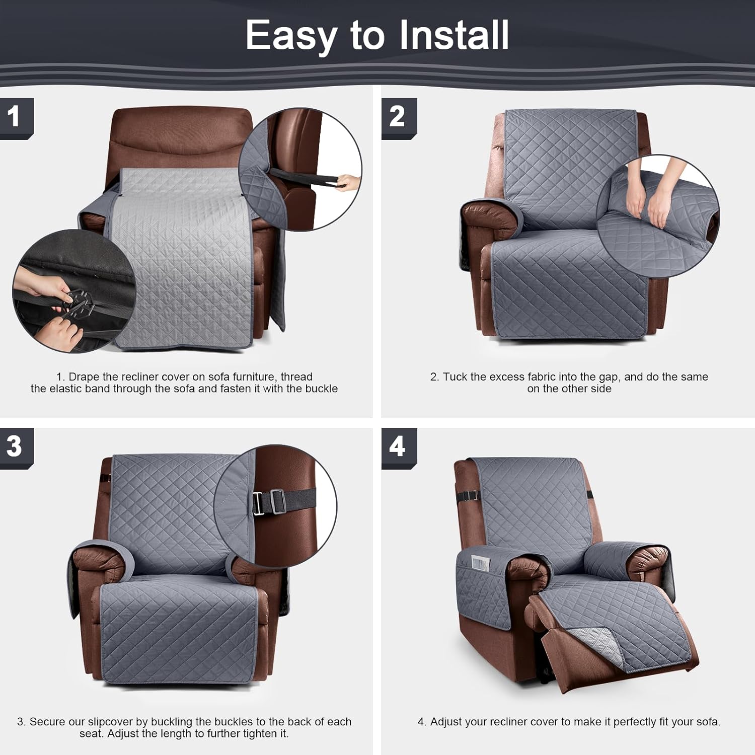KinCam Funda 100% impermeable para silla reclinable, fundas de sofá reclinable para mascotas, perros, funda de sofá reclinable, protector de muebles