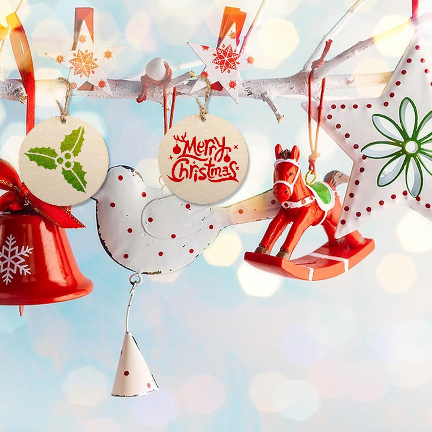36 plantillas pequeñas redondas de Navidad para rebanadas de madera, plantillas de Navidad de invierno de 3 x 3 pulgadas, incluyendo Papá Noel,