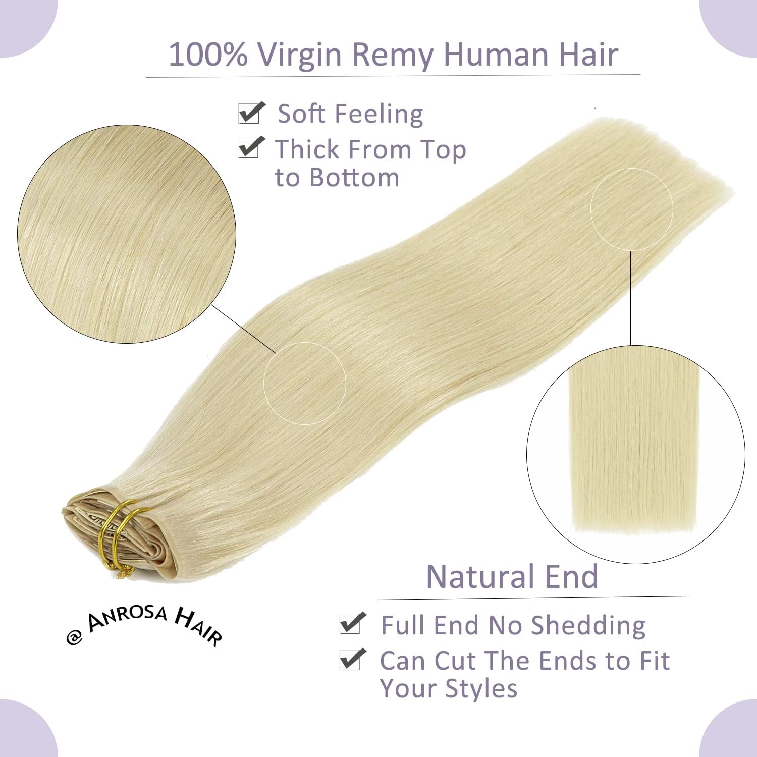 Anrosa Extensiones de cabello humano real con clip, sin costuras, 14 pulgadas, extensiones de cabello natural con clip, extensiones de cabello