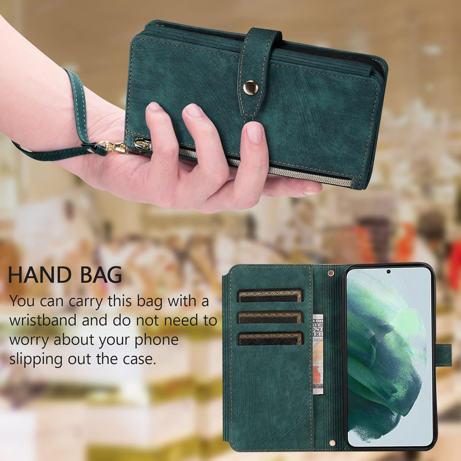 UEEBAI Funda para Samsung Galaxy A12 5GSamsung Galaxy M12, 9 ranuras para tarjetas Cartera de cuero a prueba de golpes Flip Cover con correa de mano