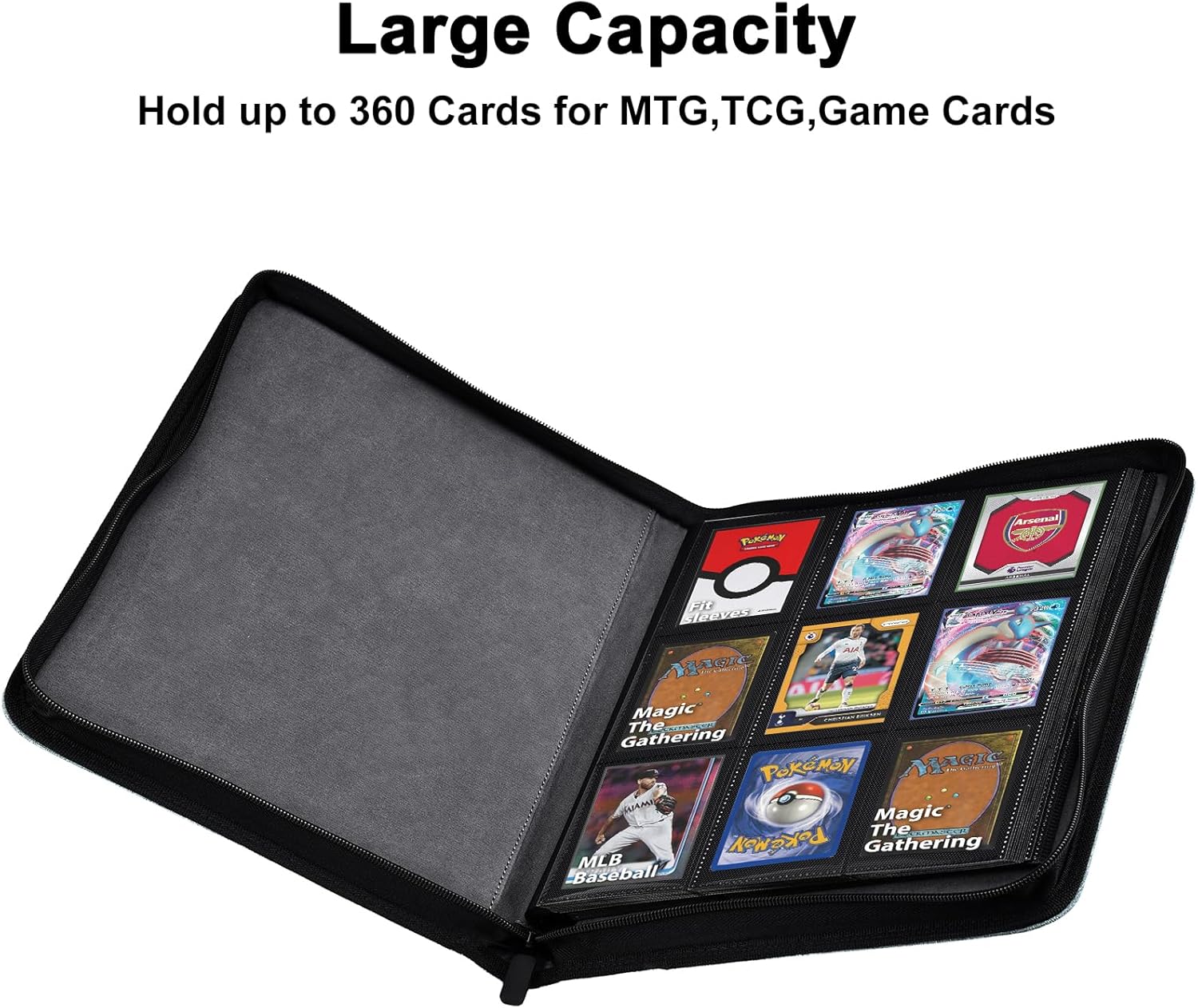 HerriaT Carpeta de tarjetas intercambiables, carpeta de colección de tarjetas de poliuretano de 9 bolsillos para 360 tarjetas, libro de tarjetas