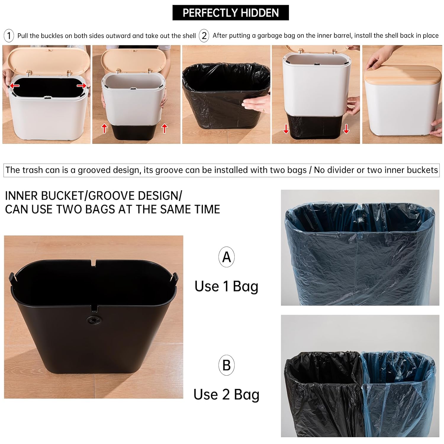 Basurero de baño con tapa, bote de basura pequeño de 10 litros2.6 galones, a prueba de perros, moderna cesta de basura de oficina con parte superior