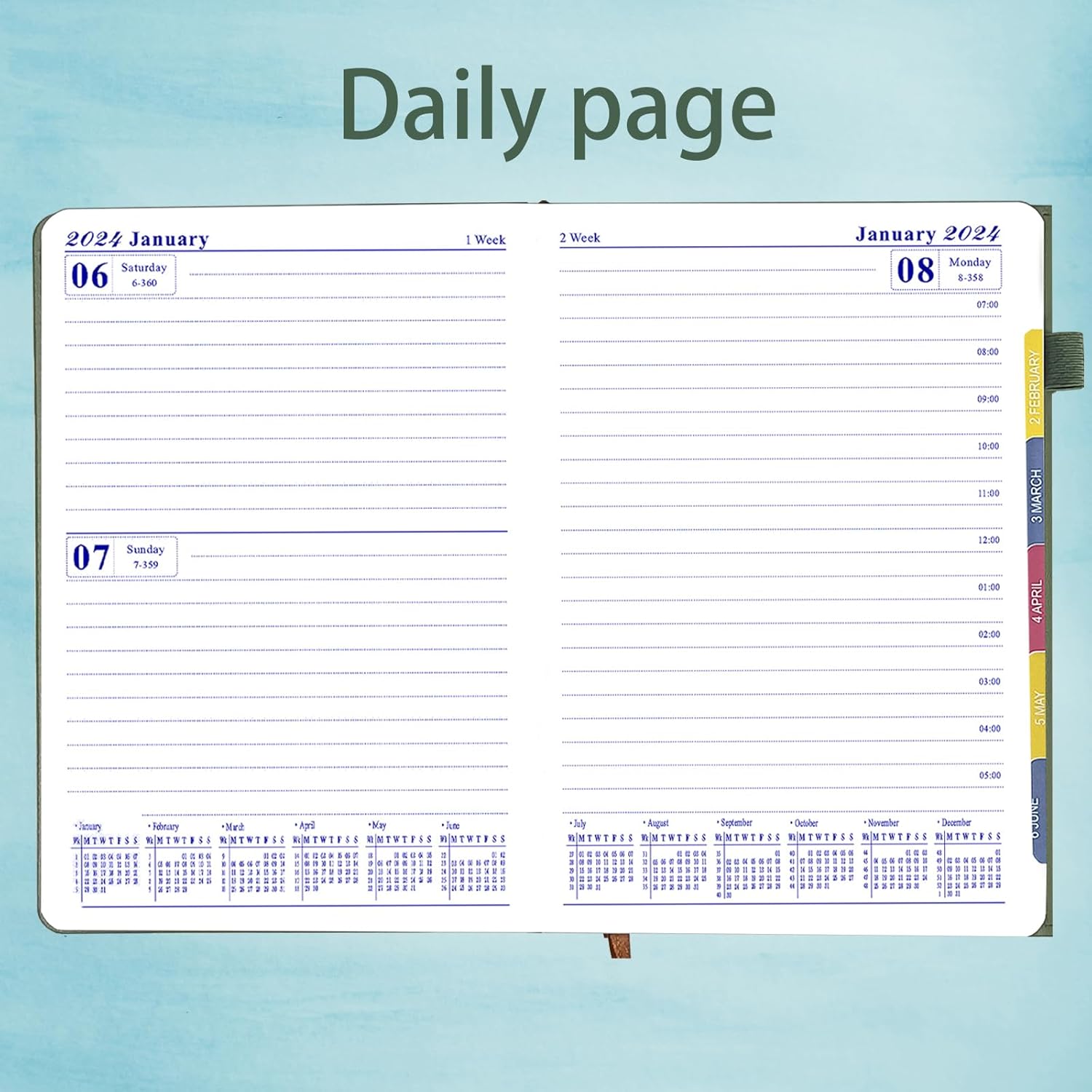 Agenda mensual diaria 2024, calendario, enero a diciembre de 2024, papel grueso de 3.53 ozm, cubierta de cuero, agenda con horario por hora, 6.1 x