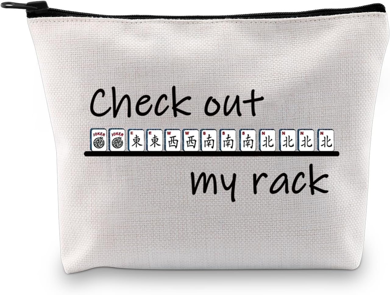 JXGZSO Divertido Mahjong Mahjong Maquillaje Bolsa Lucky Mahjong Player Gift Check Out My Rack Mahjong Cosméticos Cremallera Bolsa Mahjong Juego de