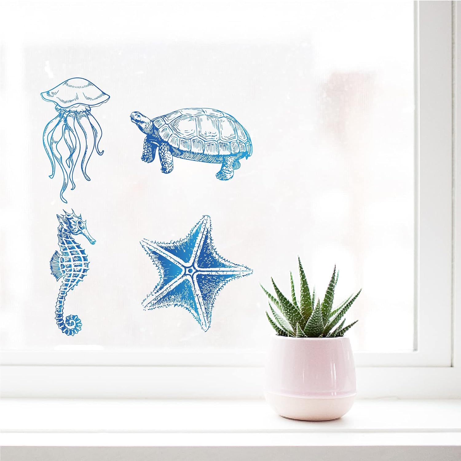 GORGECRAFT 8 calcomanías de ventana de animales marinos estáticos de tortugas marinas de vidrio para puerta corrediza, película de vinilo