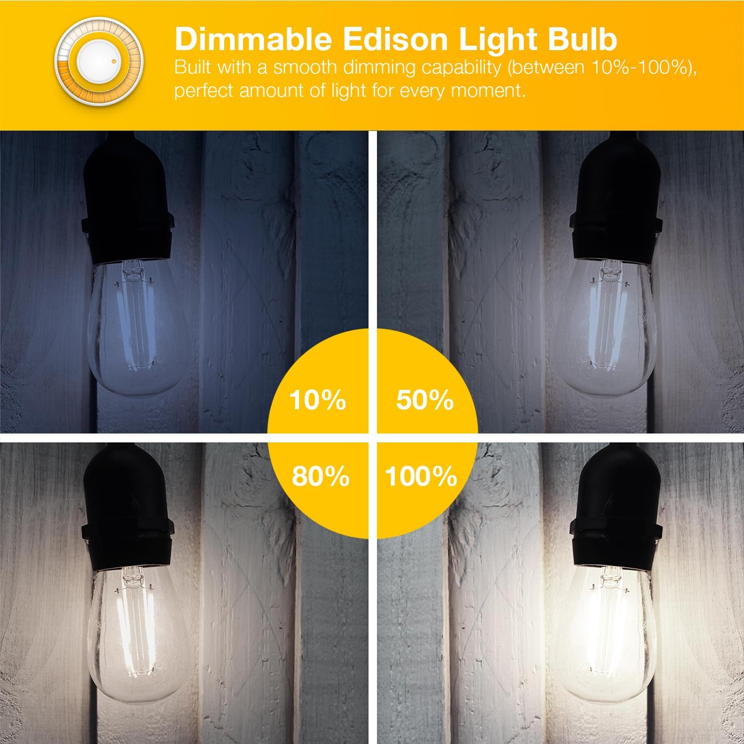 DAYBETTER Paquete de 4 bombillas LED Edison vintage, bombilla LED E26 equivalente a 60 W, bombillas LED regulables, alto brillo de 800 lúmenes, luz