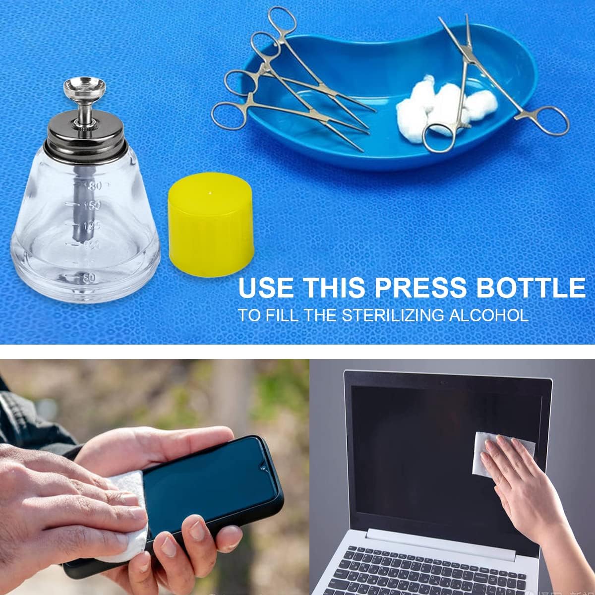 Botella de vidrio transparente de 6.1 fl oz, dispensador profesional de bomba de vidrio transparente con escalas de medición, para removedor de