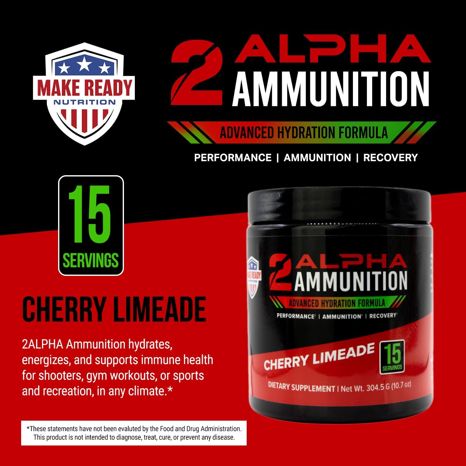 2ALPHA Ammunition Cherry Limeade – 10.74 oz  Polvo de hidratación, polvo de bebida energética y suplemento de apoyo inmunológico para deportes de