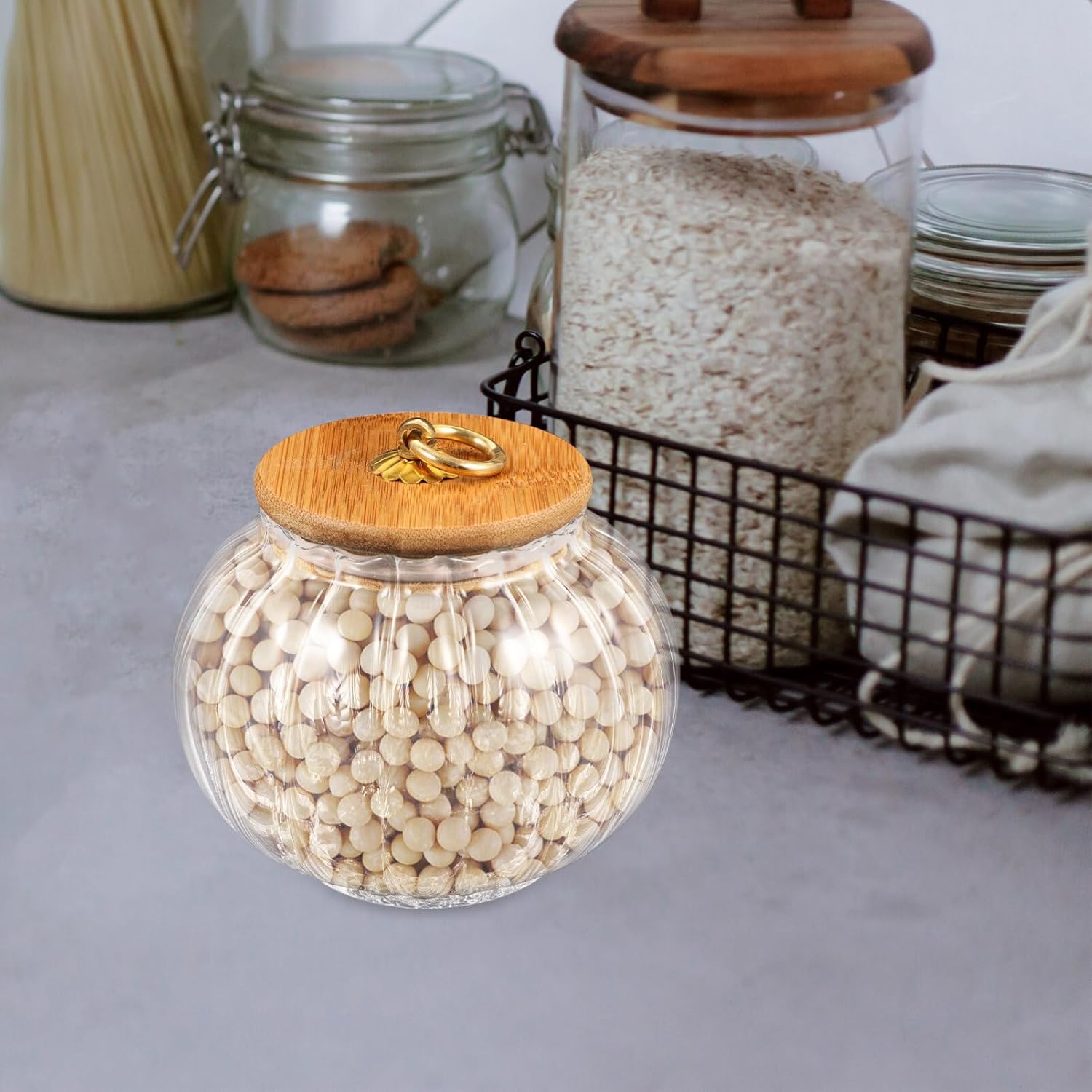 Yardwe Tarro de calabaza de cristal con tapa, tarro de caramelo de calabaza transparente con tapa hermética, pequeño recipiente de almacenamiento de