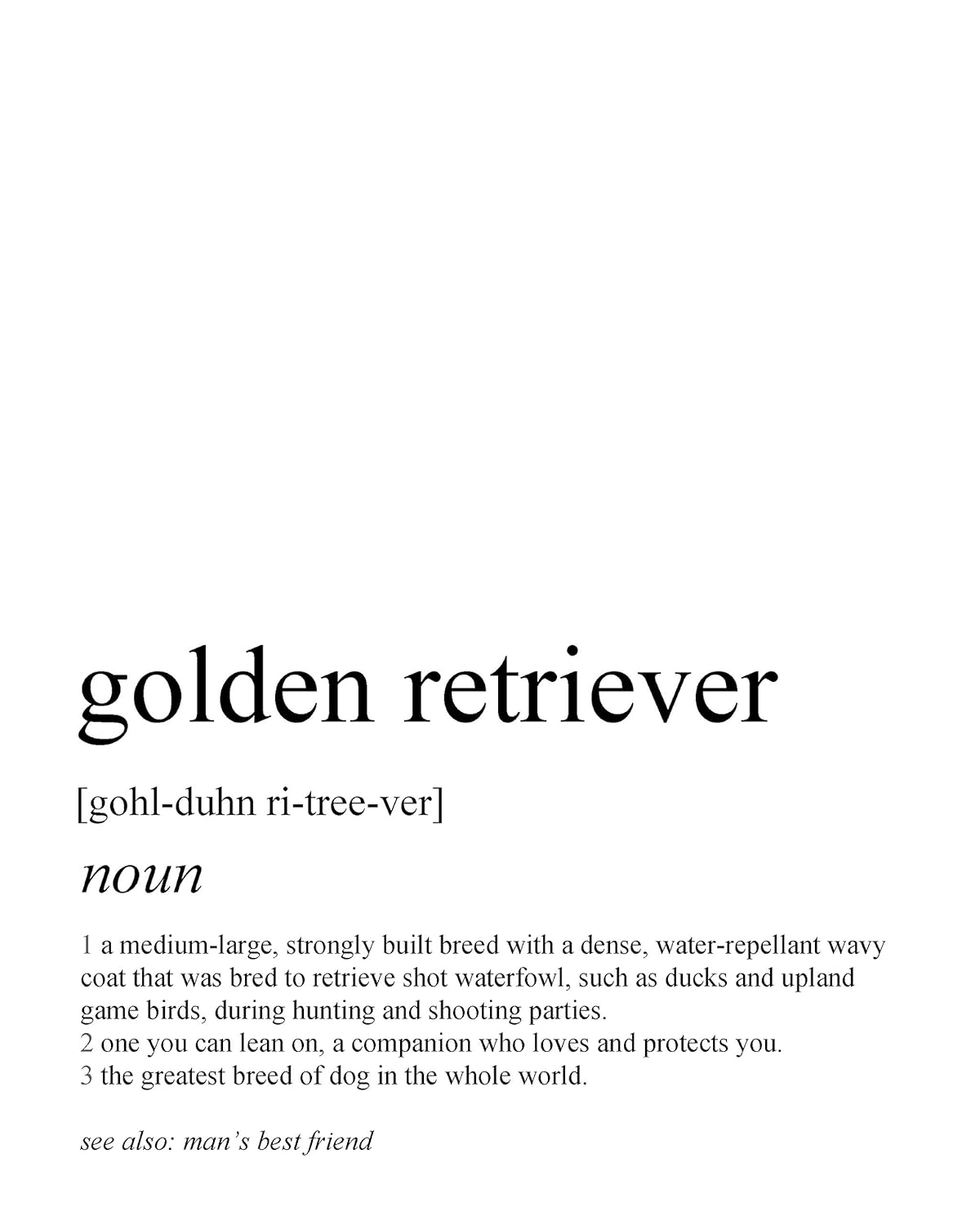 Golden Retriever Gifts – 8×10″ UNFRAMED Dog Wall Definition Art Print – Dog Mom And Dad Gifts, Dog Lover Gifts For Men And Women – Black & White