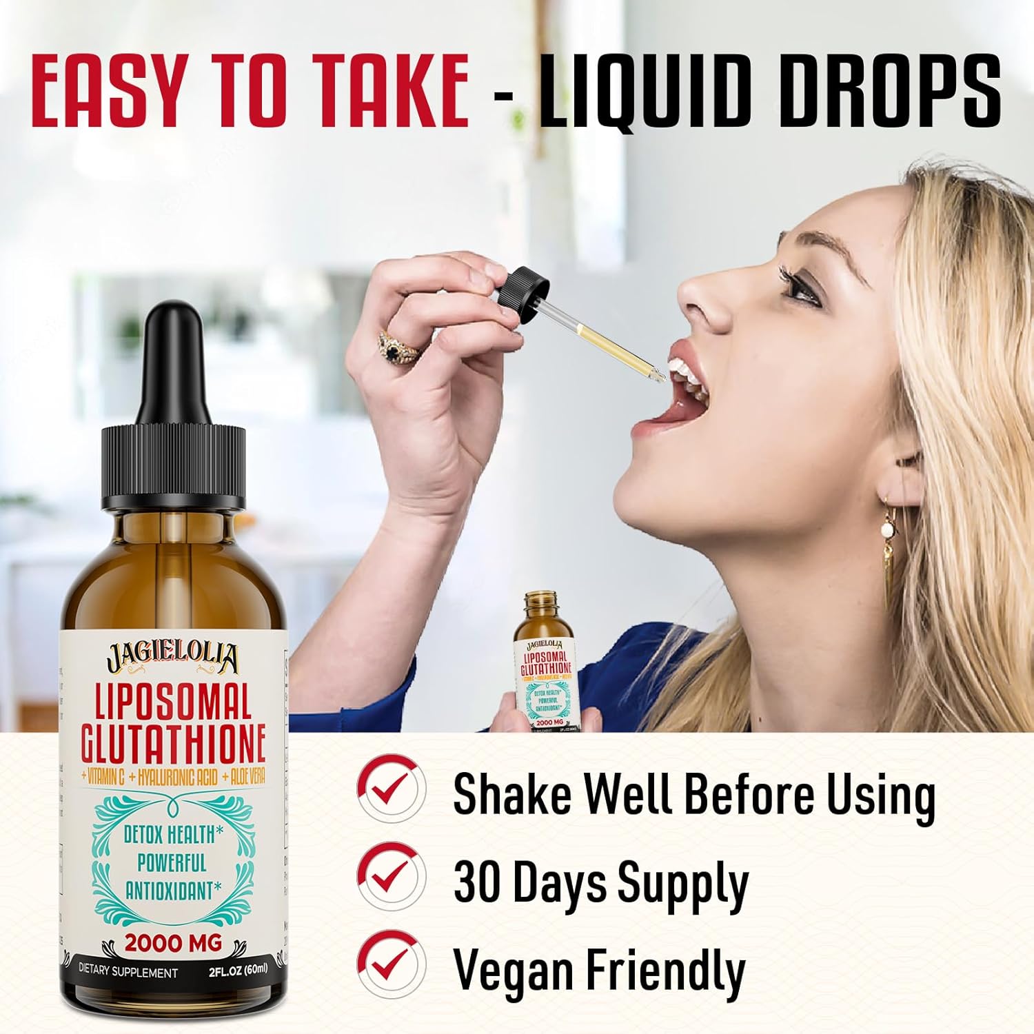Líquido de glutatión liposomal de 2000 MG, fabricado en los Estados Unidos, suplemento de glutatión reducido, absorción mejorada, sin OMG, potente