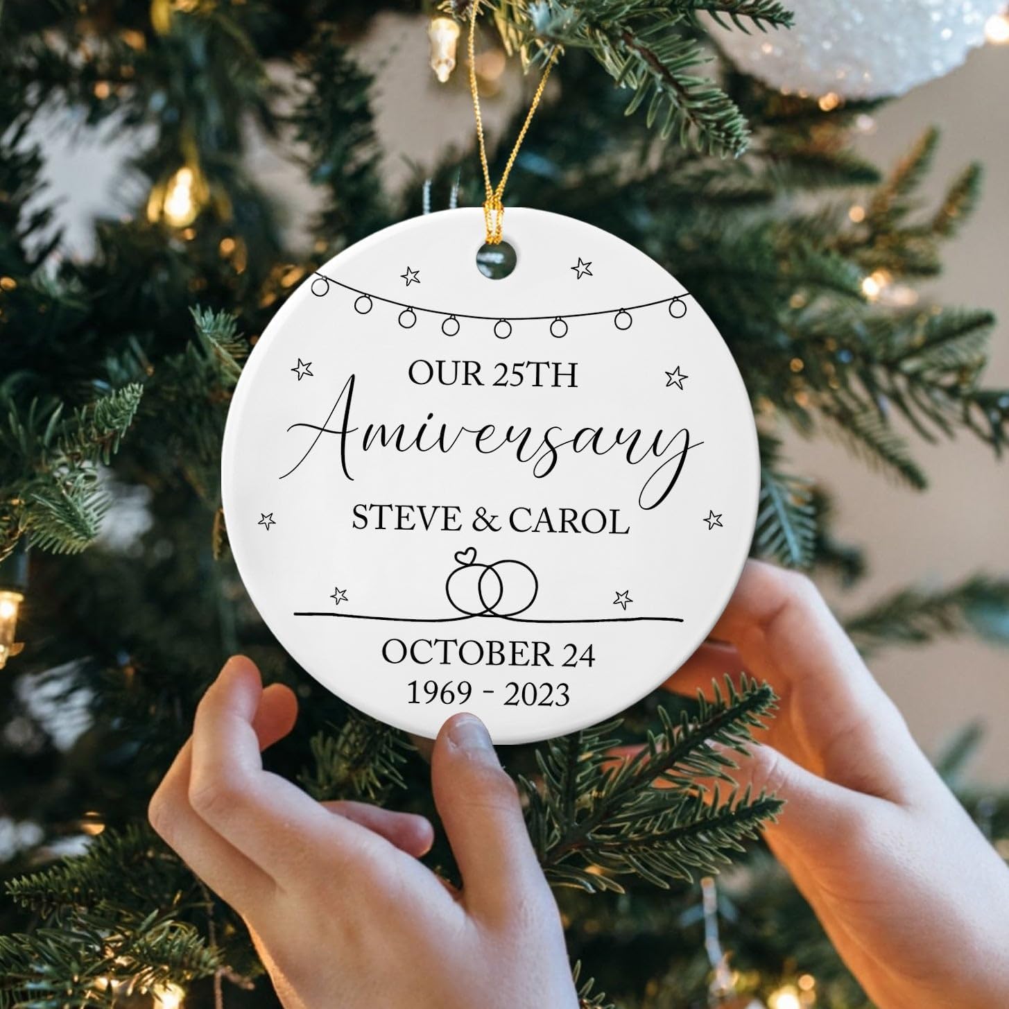 Adorno personalizado de Navidad de aniversario de boda 2023, nuestro 25 aniversario, adornos de Navidad de cerámica, regalos para parejas, señor y