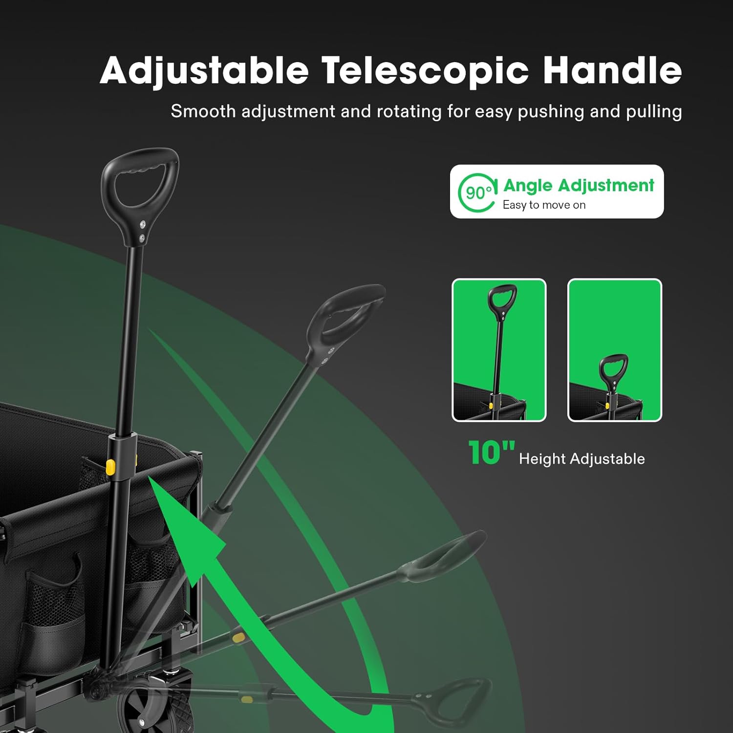 VIVOSUN Carro plegable plegable, utilidad al aire libre con ruedas todo terreno, mango ajustable, portavasos y bolsillos laterales, para campamento,