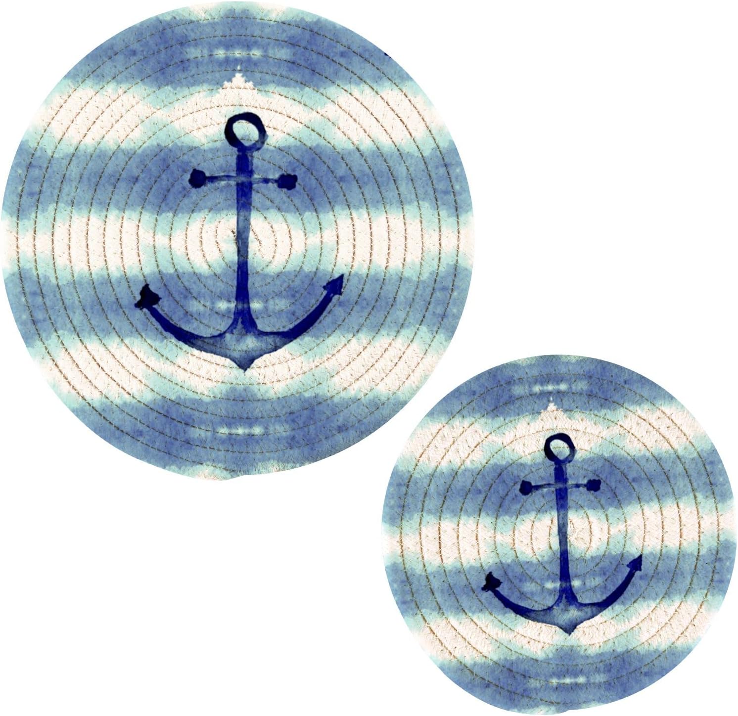 Anclajes náuticos, soportes para ollas de mar, 2 piezas resistentes al calor para platos calientes, acuarelas de verano, tejido de hilo de algodón