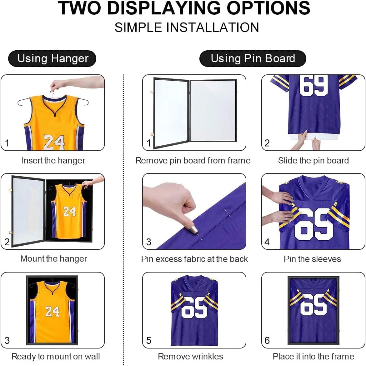 VERANI Paquete de 2 vitrinas con marco de jersey, marco de exhibición de jersey, caja de sombra de jersey con 98% de protección UV, acrílico para