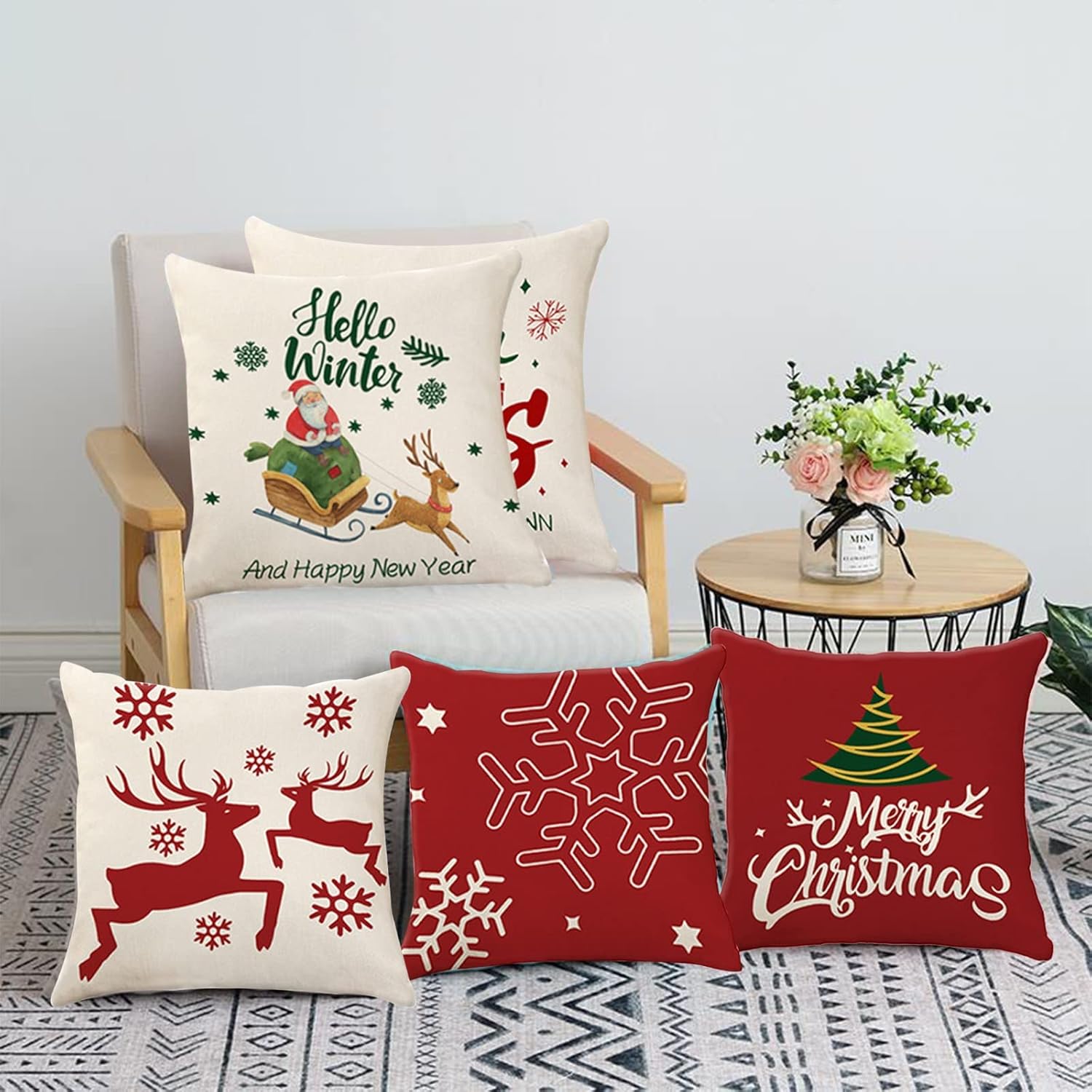 Scceatti Liene – Fundas de almohada de Navidad con cremallera cuadrada de 18 x 18 pulgadas, funda de almohada estilo campestre de Liene, funda