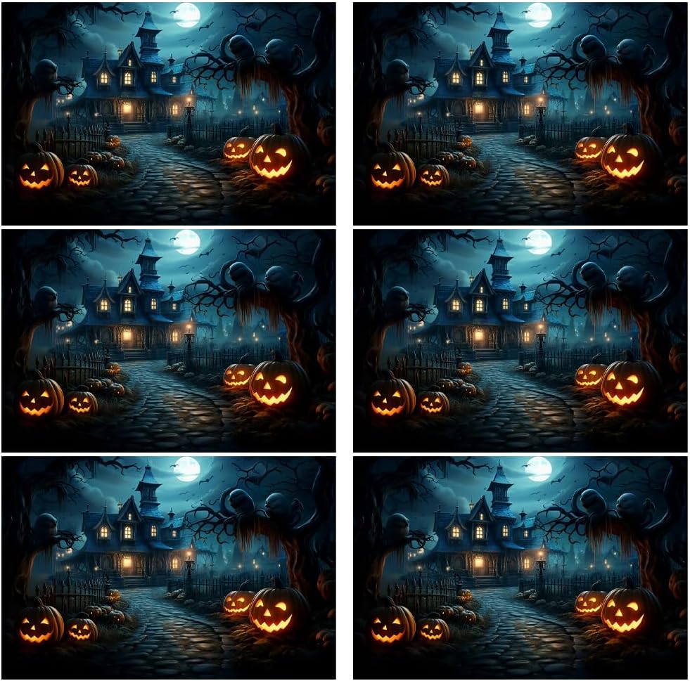 Manteles individuales de Halloween, juego de 6 manteles individuales de Halloween, bosque terrorífico, bosque oscuro, noche gótica, decoración de