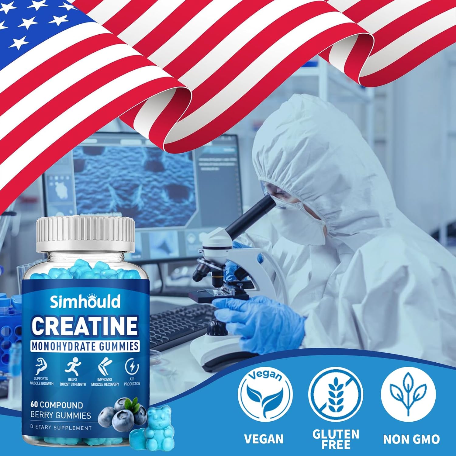 1 paquete de gomitas de monohidrato de creatina de 5000 mg para hombres y mujeres, monohidrato de creatina masticable para fuerza muscular y