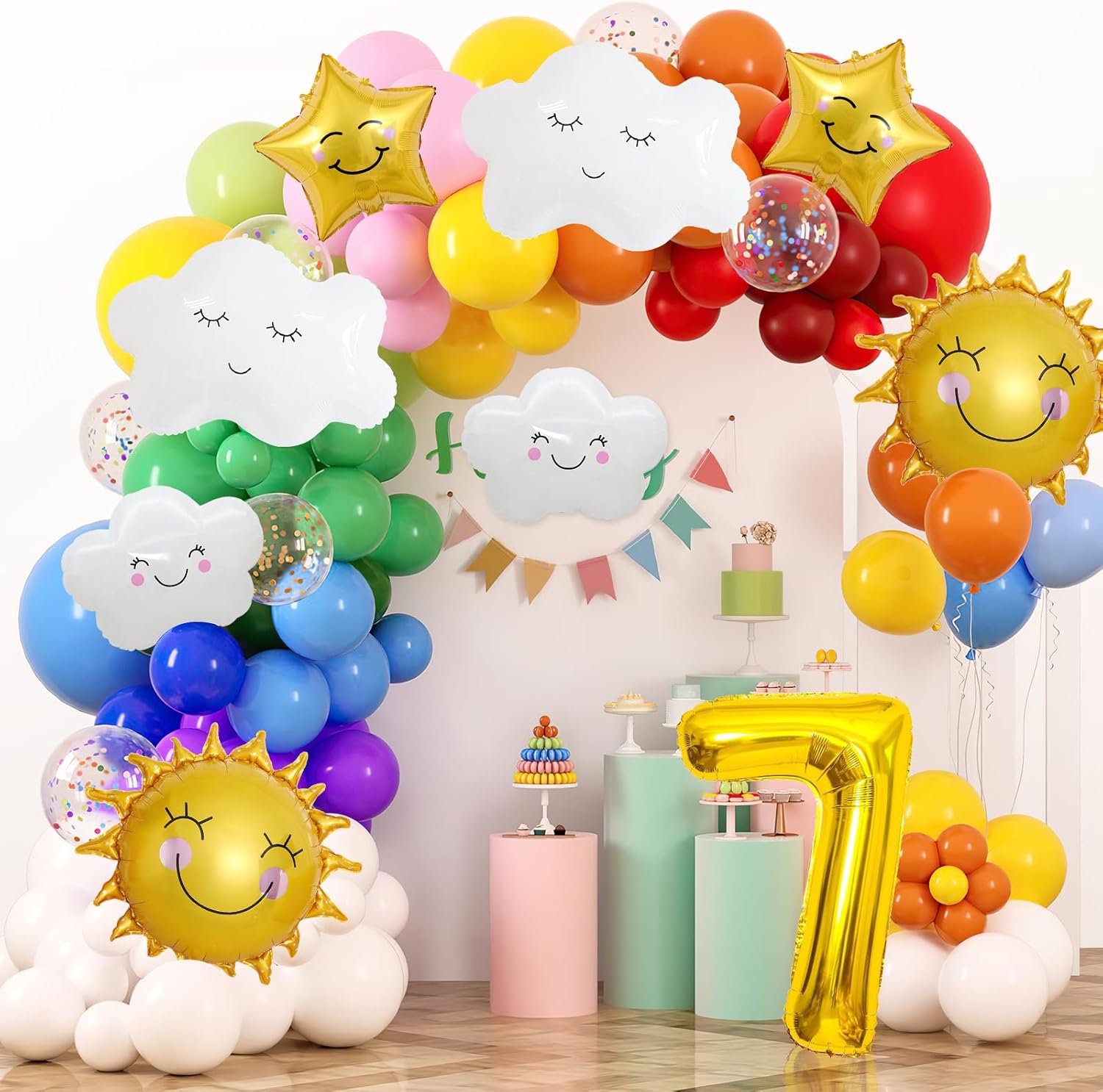 9 globos de papel de aluminio con diseño de flor de sol, cara sonriente, número de cumpleaños, suministros de fiesta de cumpleaños de sol,