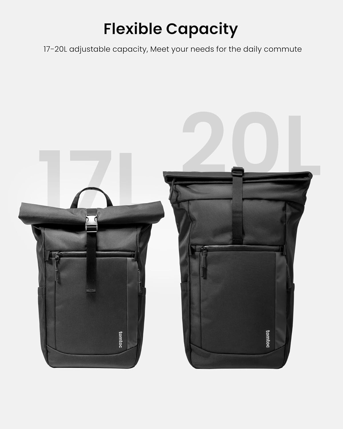 tomtoc Mochila enrollable para laptop, ligera, resistente al agua, expansible, informal, para MacBook de 13 a 16 pulgadas, mochila para viaje a la