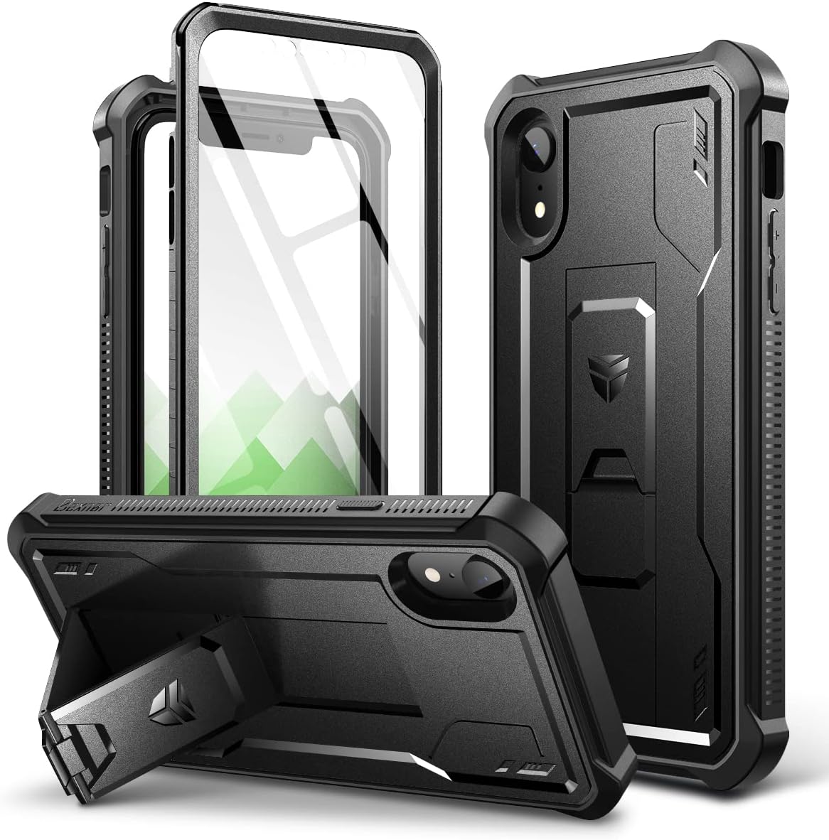 Dexnor Funda para iPhone XR, Protector de pantalla y soporte integrados Protección de grado militar resistente a prueba de golpes para iPhone XR,