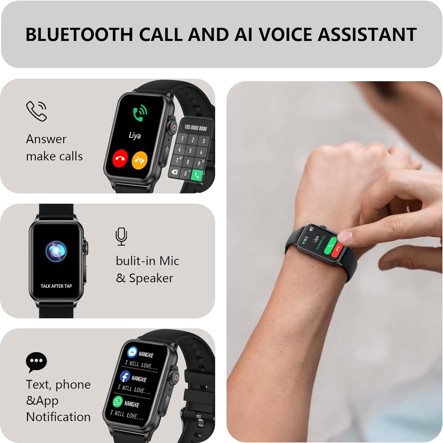 Rastreador de actividad física, contestarhacer llamadas, reloj inteligente con presión arterial, oxígeno en sangre, monitor de frecuencia cardíaca