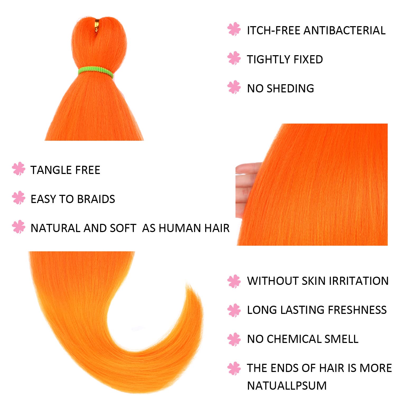 Leeven Cabello trenzado preestirado de 30 pulgadas, paquete de 2 extensiones de cabello trenzado naranja preestirado sin picazón, trenzas trenzadas