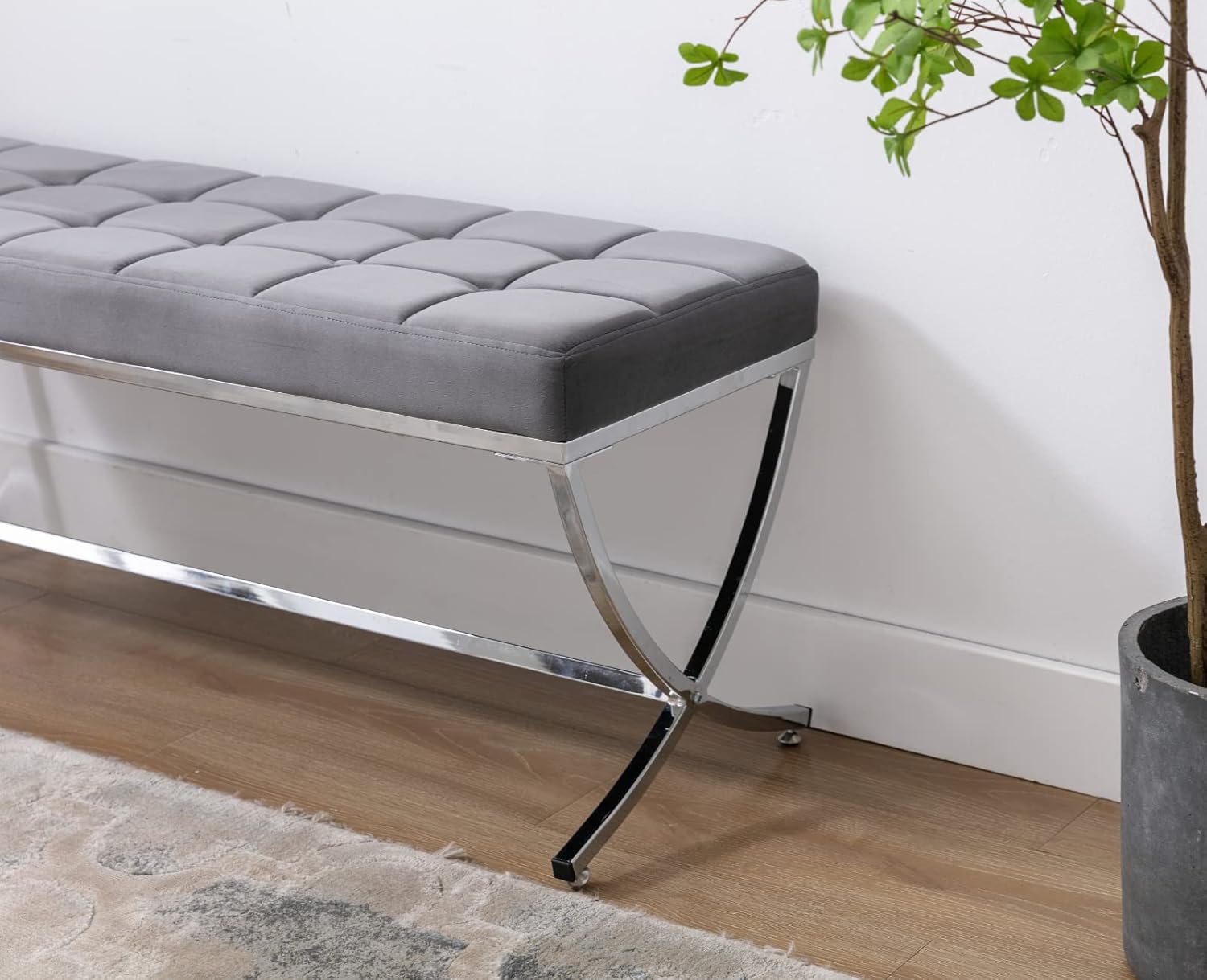 CIMOTA Moderno banco de entrada de terciopelo tapizado con botones y base de metal, elegante banco otomano para entrada, sala de estar, dormitorio,