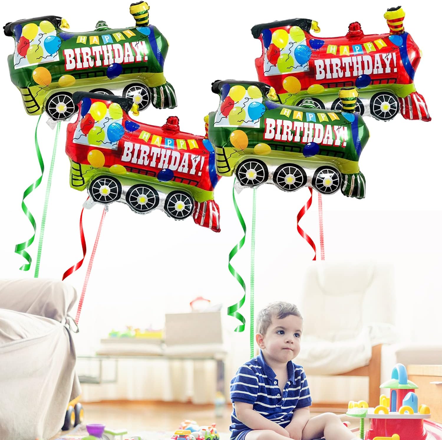 8 globos de papel de aluminio de tren para decoración de fiesta de cumpleaños de vapor, baby shower, suministros de fiesta