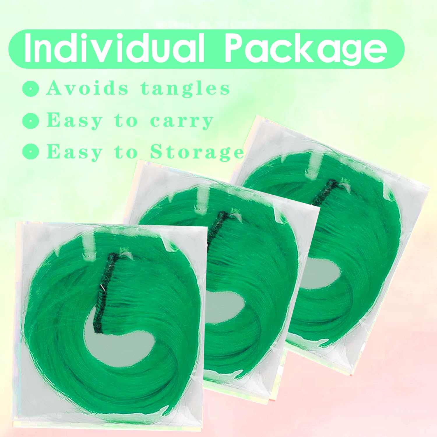 12 extensiones de cabello verde con clip, extensiones rizadas y onduladas de color para niños y niñas, extensiones sintéticas con reflejos para