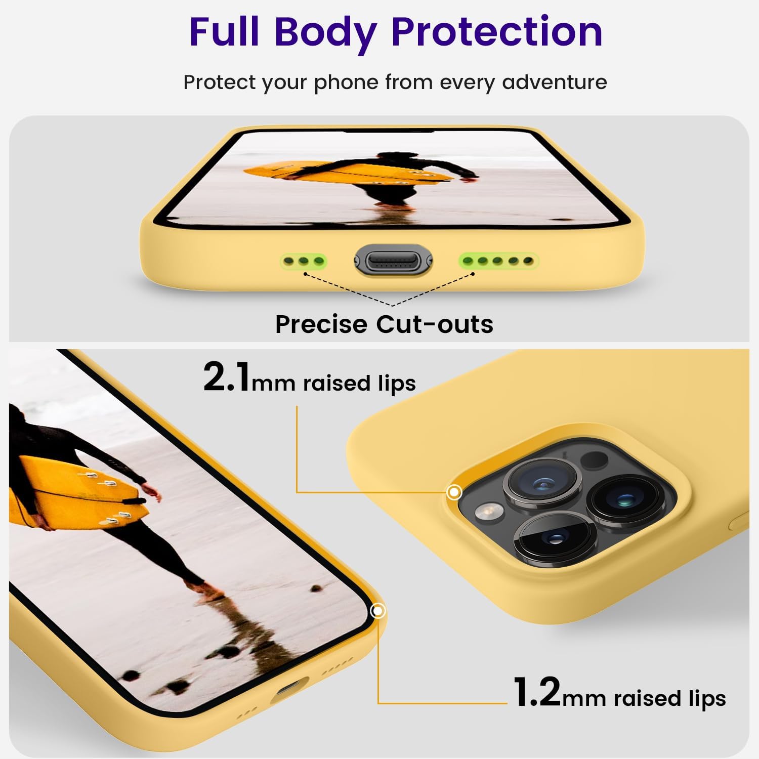 OTOFLY Diseñada para iPhone 14 Pro, funda delgada de silicona a prueba de golpes para iPhone 14 Pro de 6.1 pulgadas (amarillo)