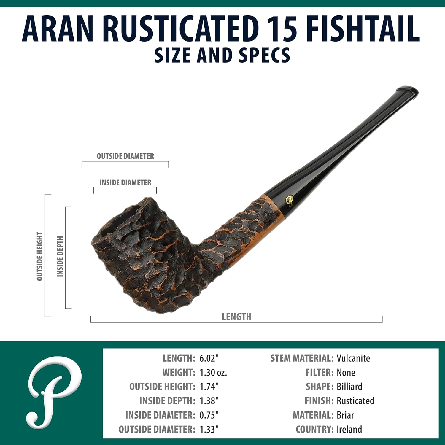 Peterson Pipas Aran Tobacco Pipe – Pipa de brezo mediterráneo, pipa de tabaco irlandés de madera hecha a mano, pipa pequeña única hecha a mano en